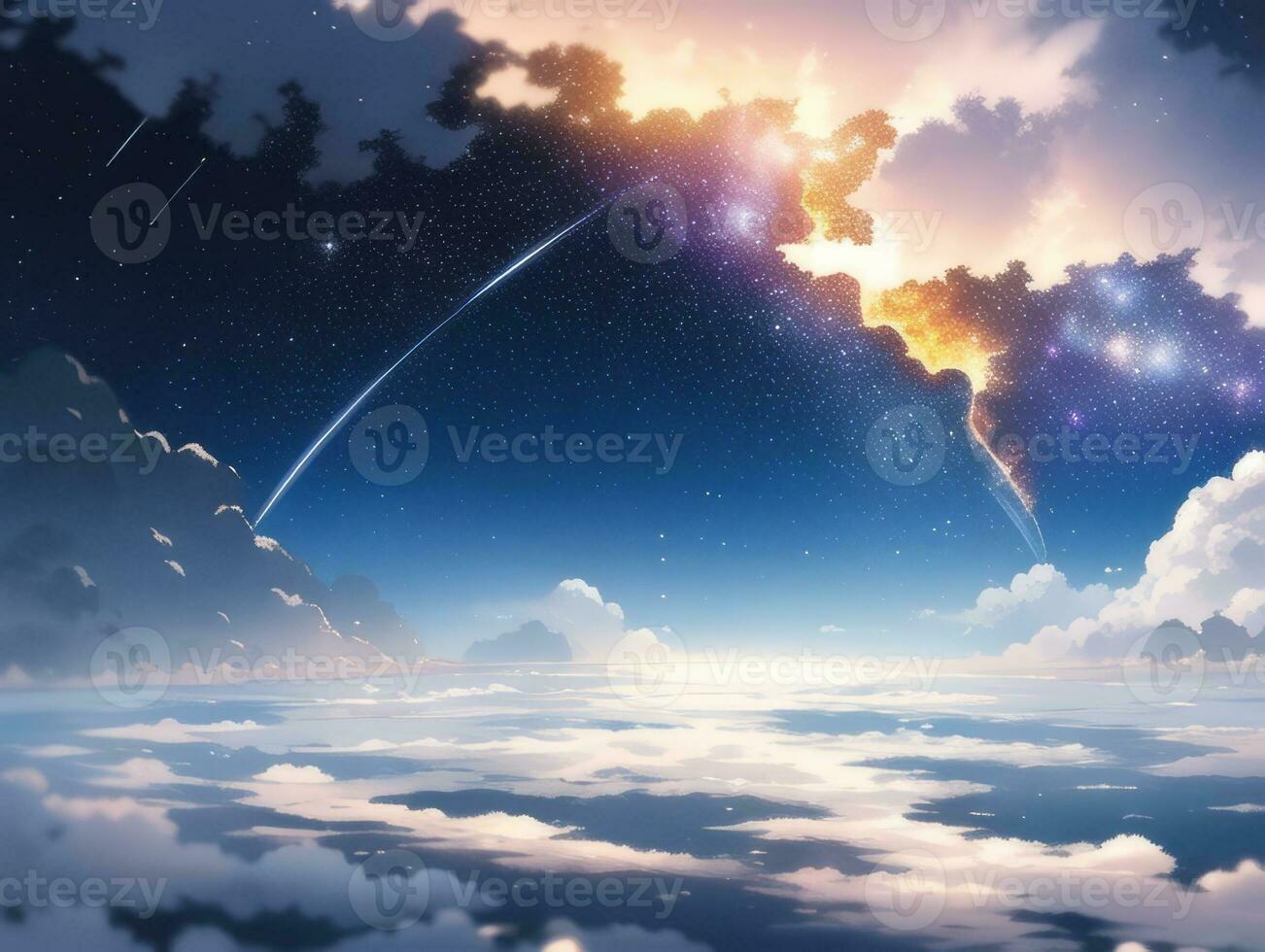AI generated Orbiting Above Cloud Looking at the Celestial Starry Sky and Planet Far Beyond photo