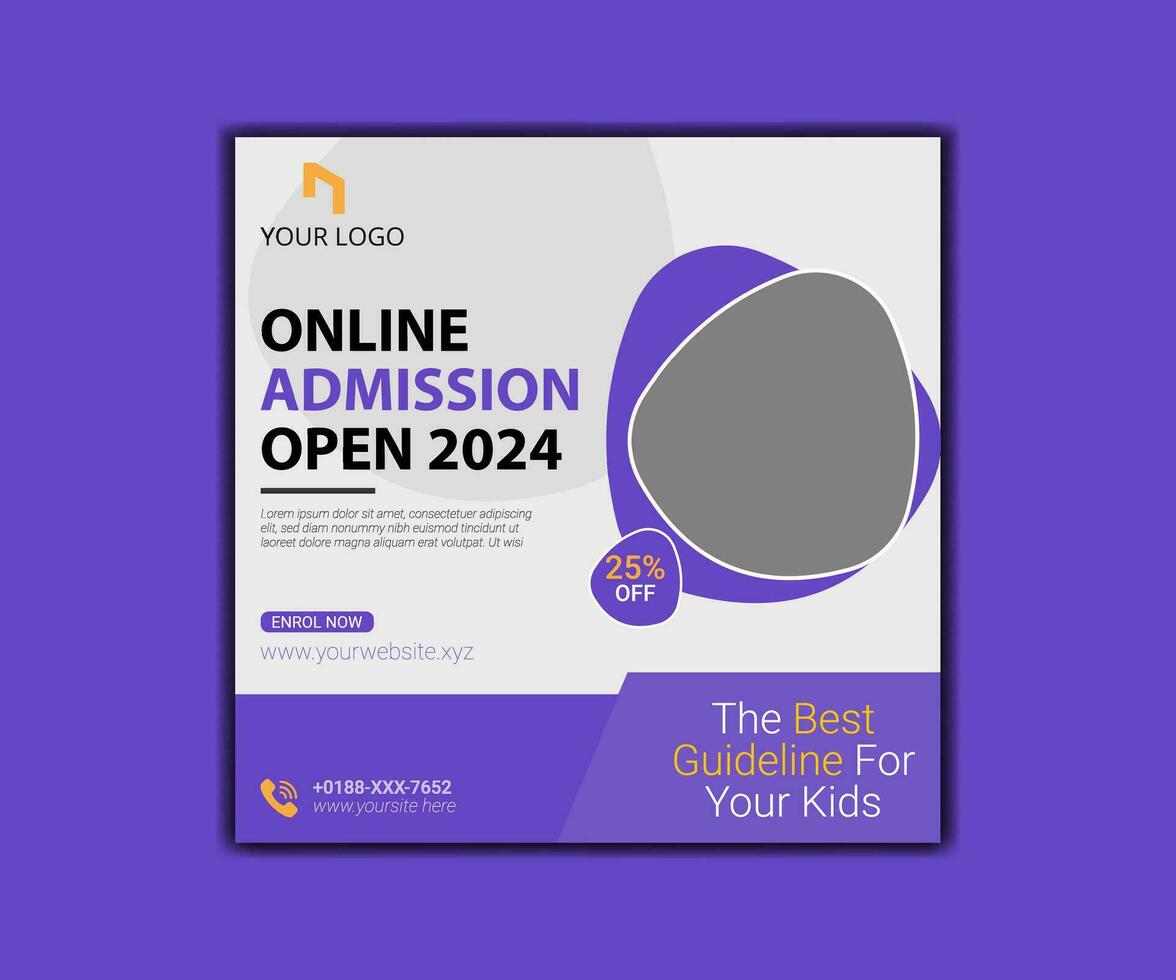 School admission social media post banner, educational social media post square flyer back to school web banner design template. vector