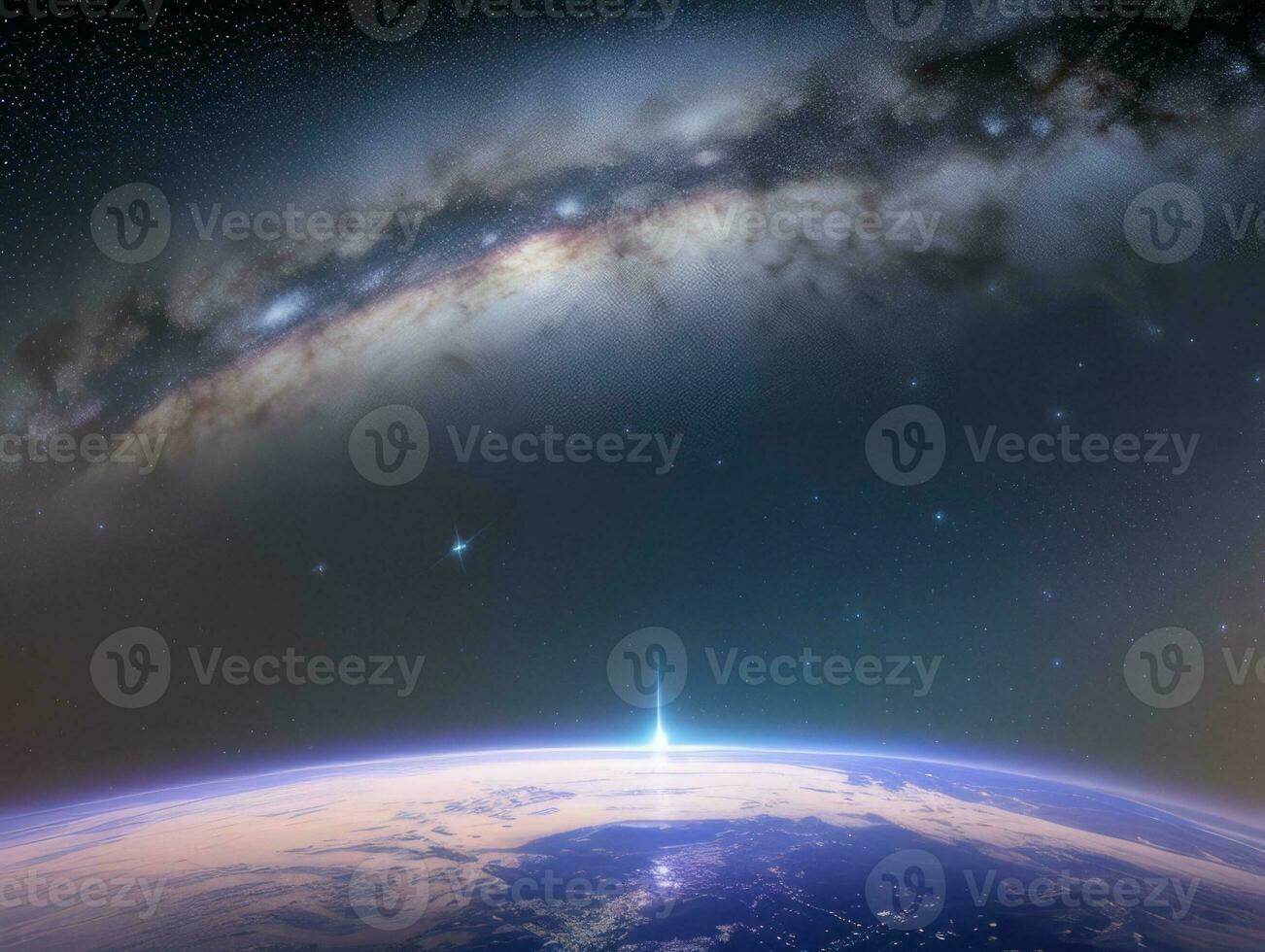 AI generated Orbiting Above Cloud Looking at the Celestial Starry Sky and Planet Far Beyond photo