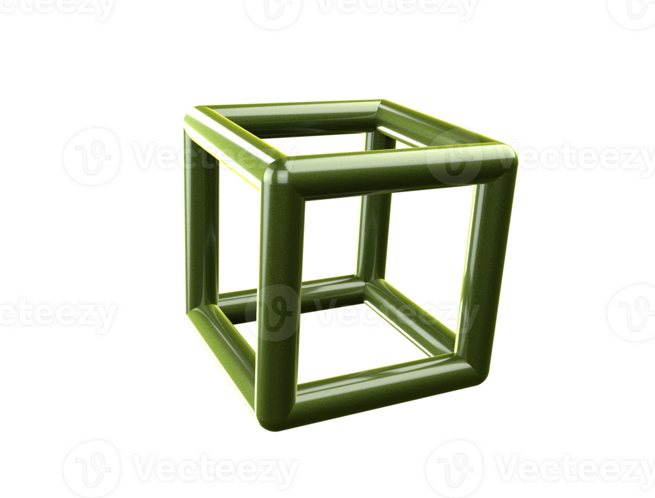 Polygonal mesh wireframe abstract green 3d cube shape png