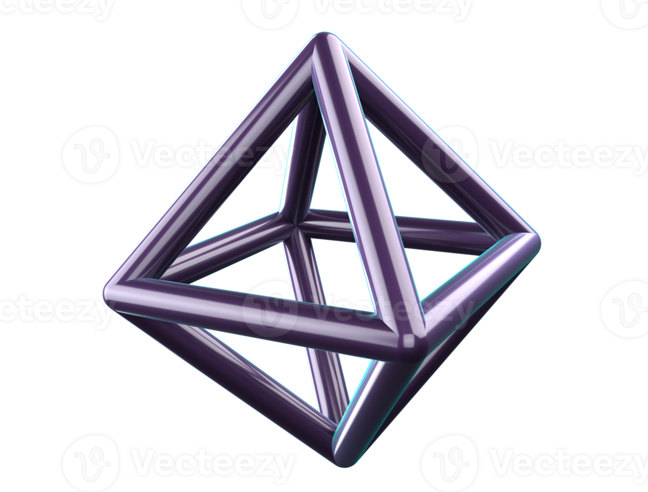 Polygonal mesh wireframe abstract purple 3d octahedron shape png
