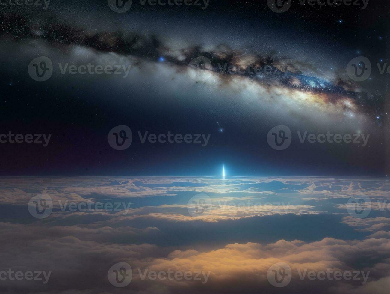 AI generated Orbiting Above Cloud Looking at the Celestial Starry Sky and Planet Far Beyond photo