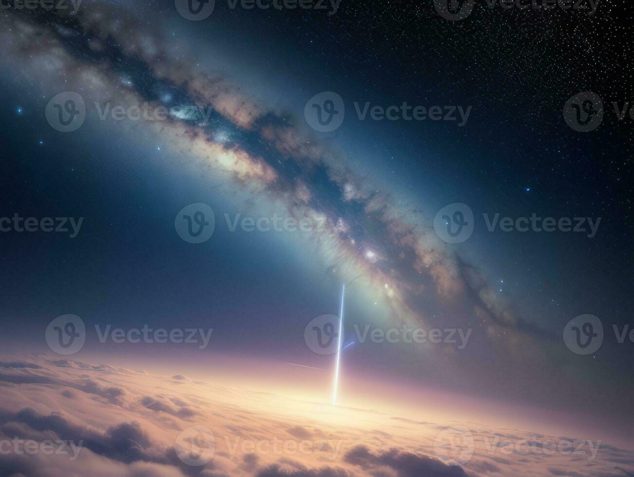 AI generated Orbiting Above Cloud Looking at the Celestial Starry Sky and Planet Far Beyond photo