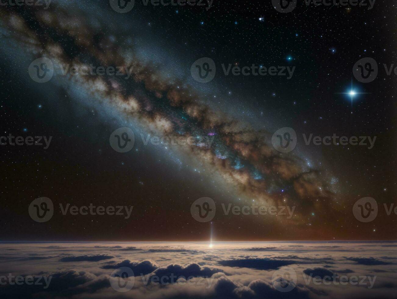 AI generated Orbiting Above Cloud Looking at the Celestial Starry Sky and Planet Far Beyond photo
