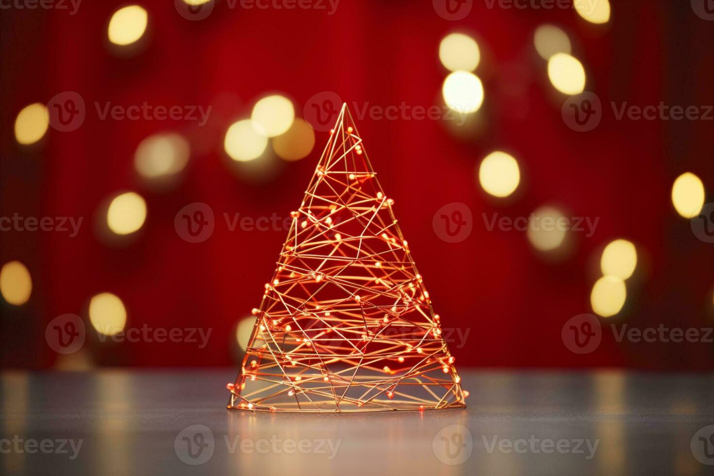 AI generated Red Christmas tree made up with paper clip and wire bokeh blurred background copy space photo