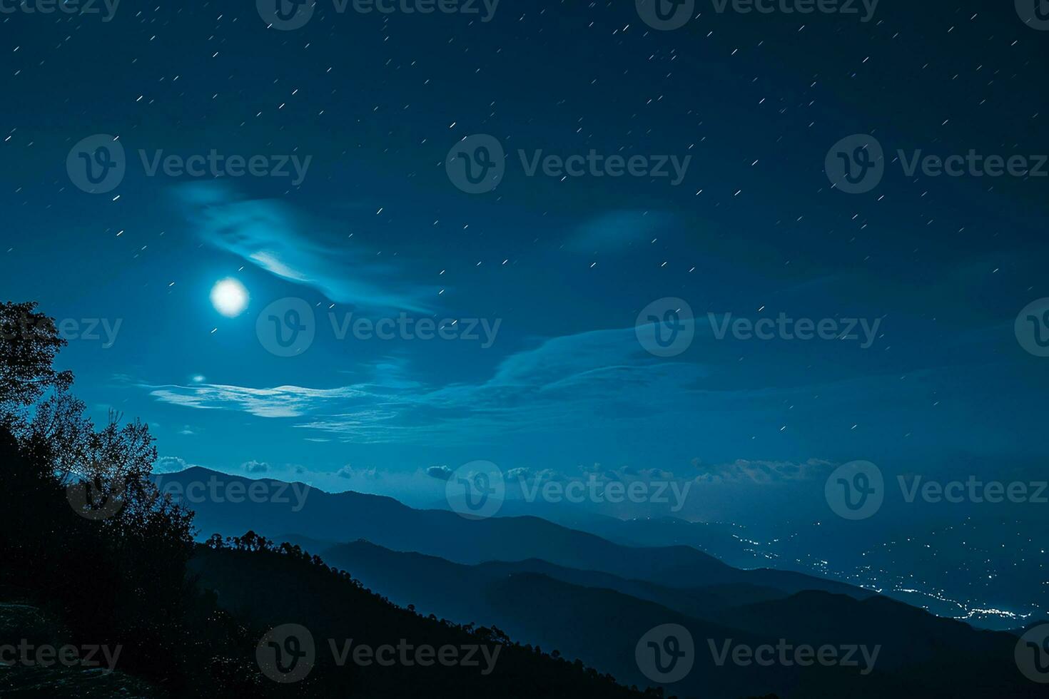 AI generated Panorama view of Night sky and moon, stars, Ramadan Kareem islamic background photo