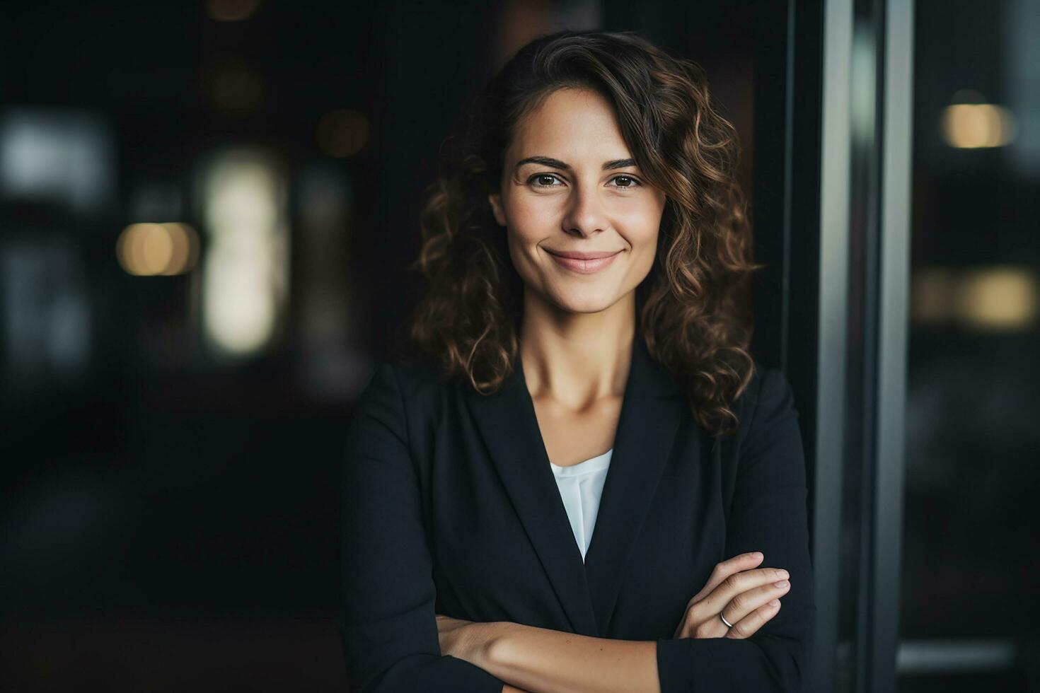 AI generated Portrait of beautiful businesswoman in modern office generative AI photo