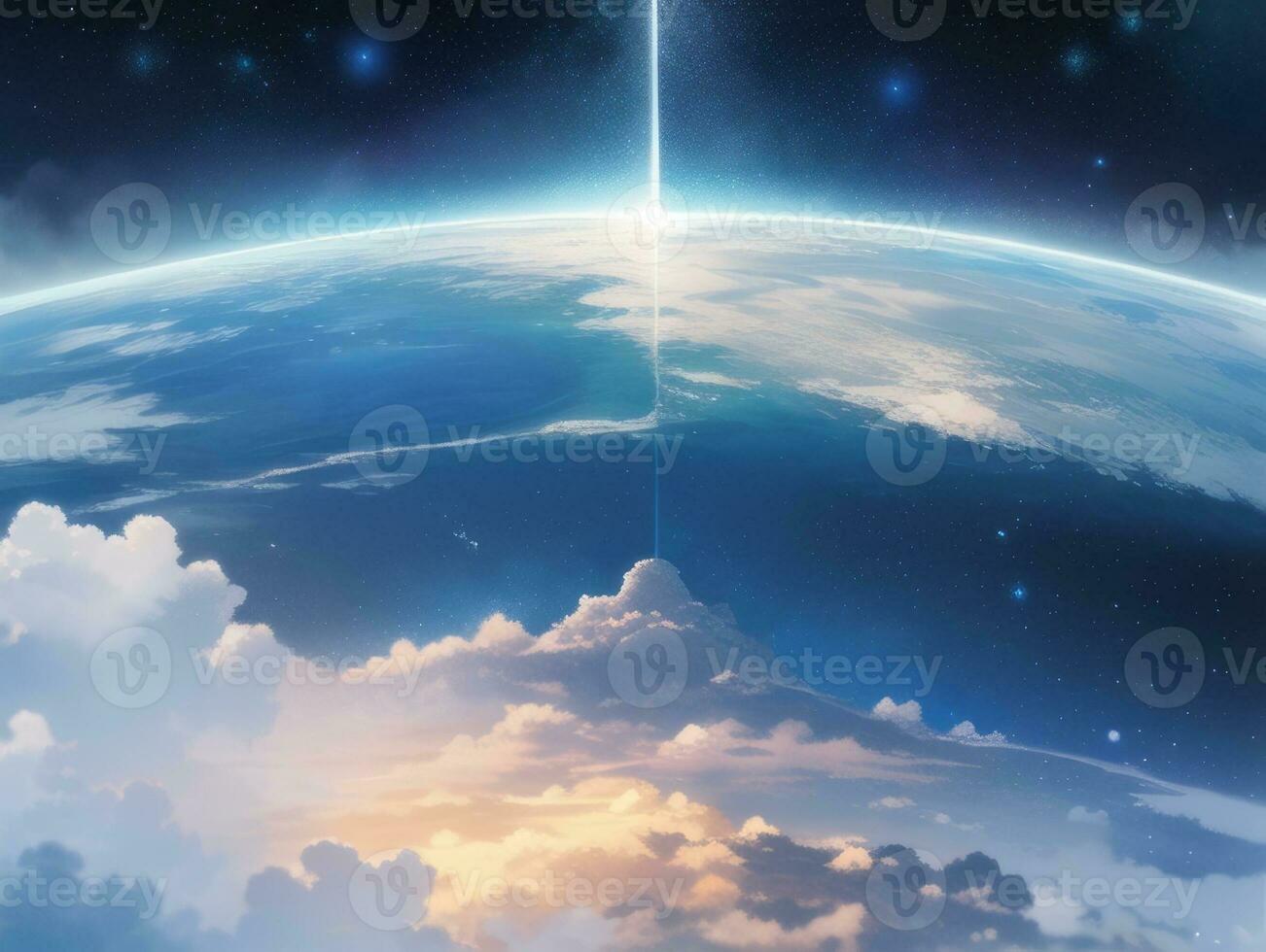 AI generated Orbiting Above Cloud Looking at the Celestial Starry Sky and Planet Far Beyond photo