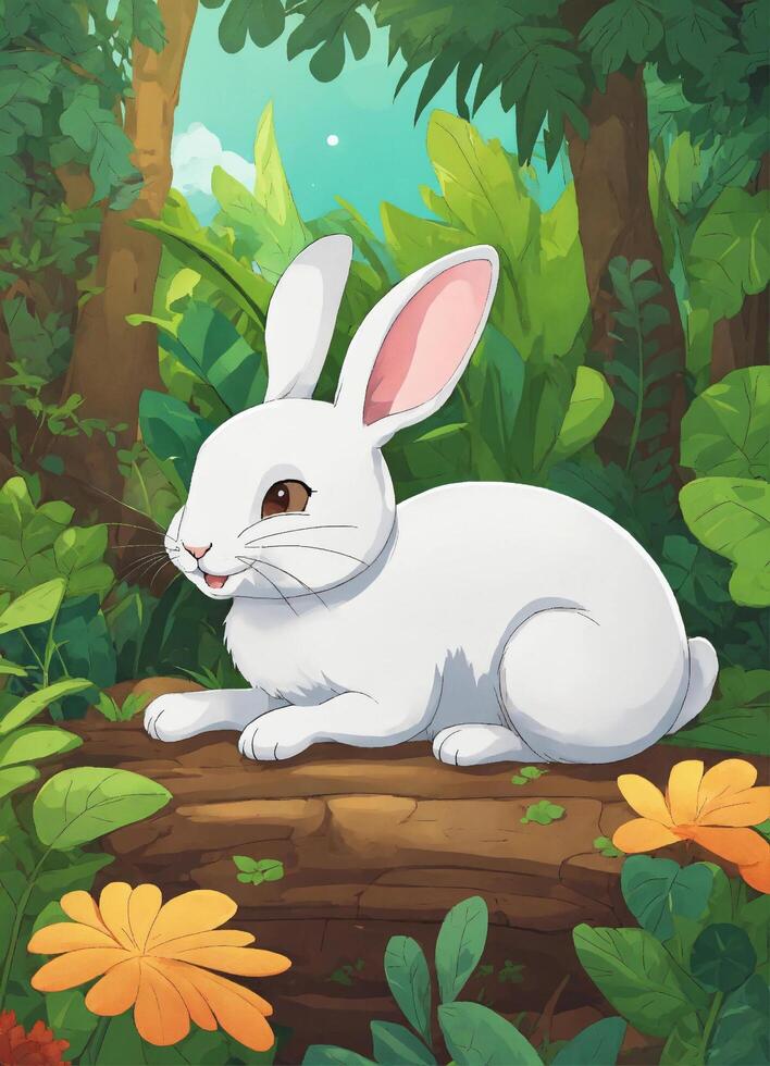 AI generated Rabbits in the illustration were enjoying a beautiful day on the grass generative ai photo