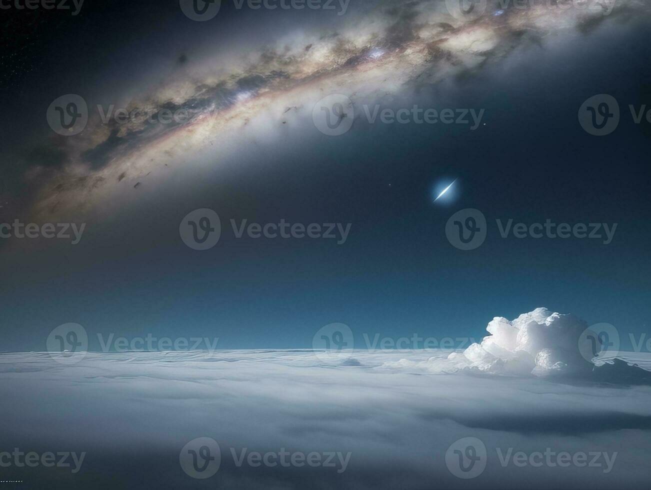AI generated Orbiting Above Cloud Looking at the Celestial Starry Sky and Planet Far Beyond photo