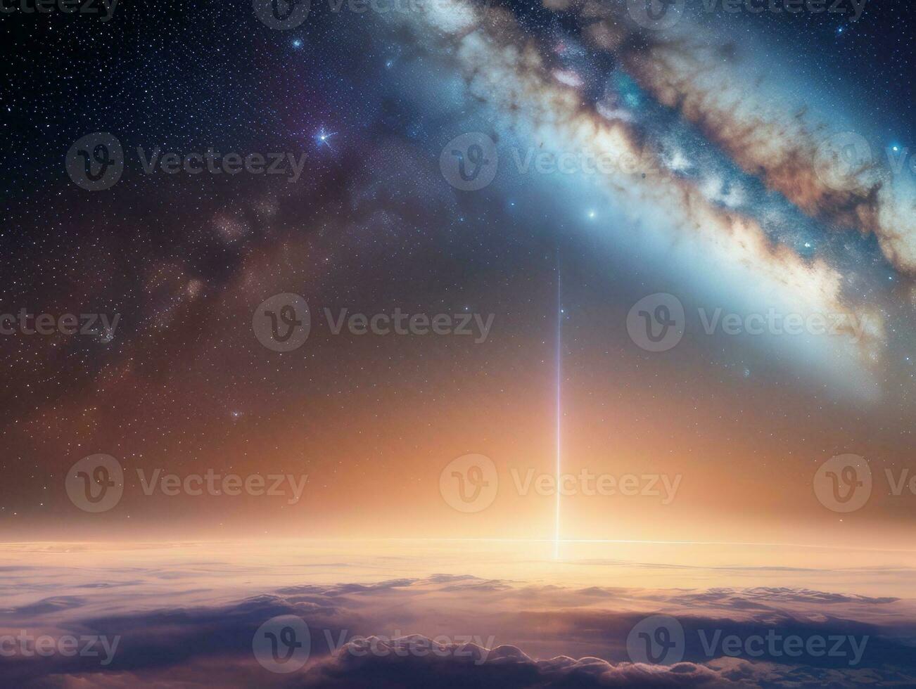 AI generated Orbiting Above Cloud Looking at the Celestial Starry Sky and Planet Far Beyond photo
