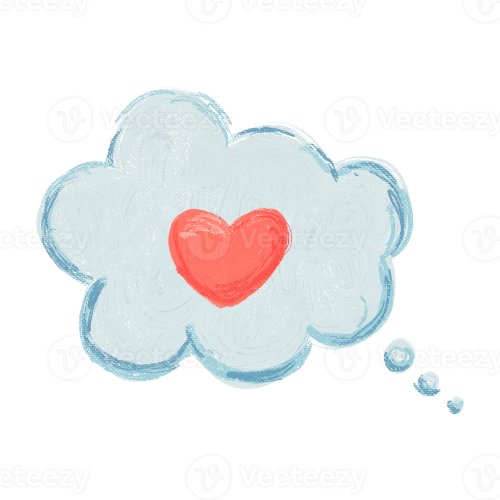 a heart in a cloud with a thought bubble, thought cloud with a heart in the center, illustration of falling in love concept png