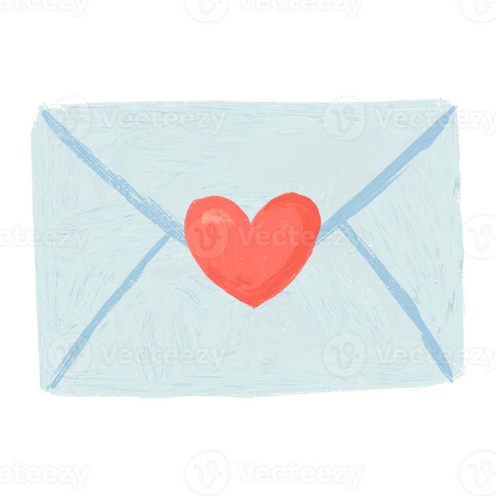 envelope with heart, valentine's day envelope with a heart, send love in a letter, a love letter hand painted illustration png