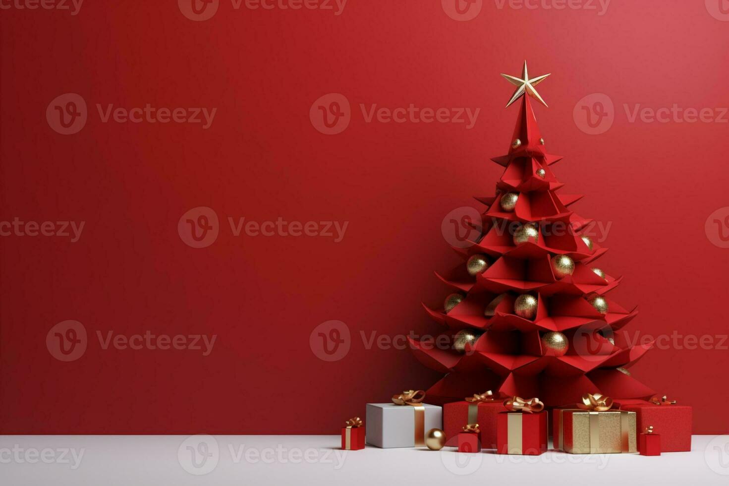 AI generated Christmas tree on pastel background with copy space photo