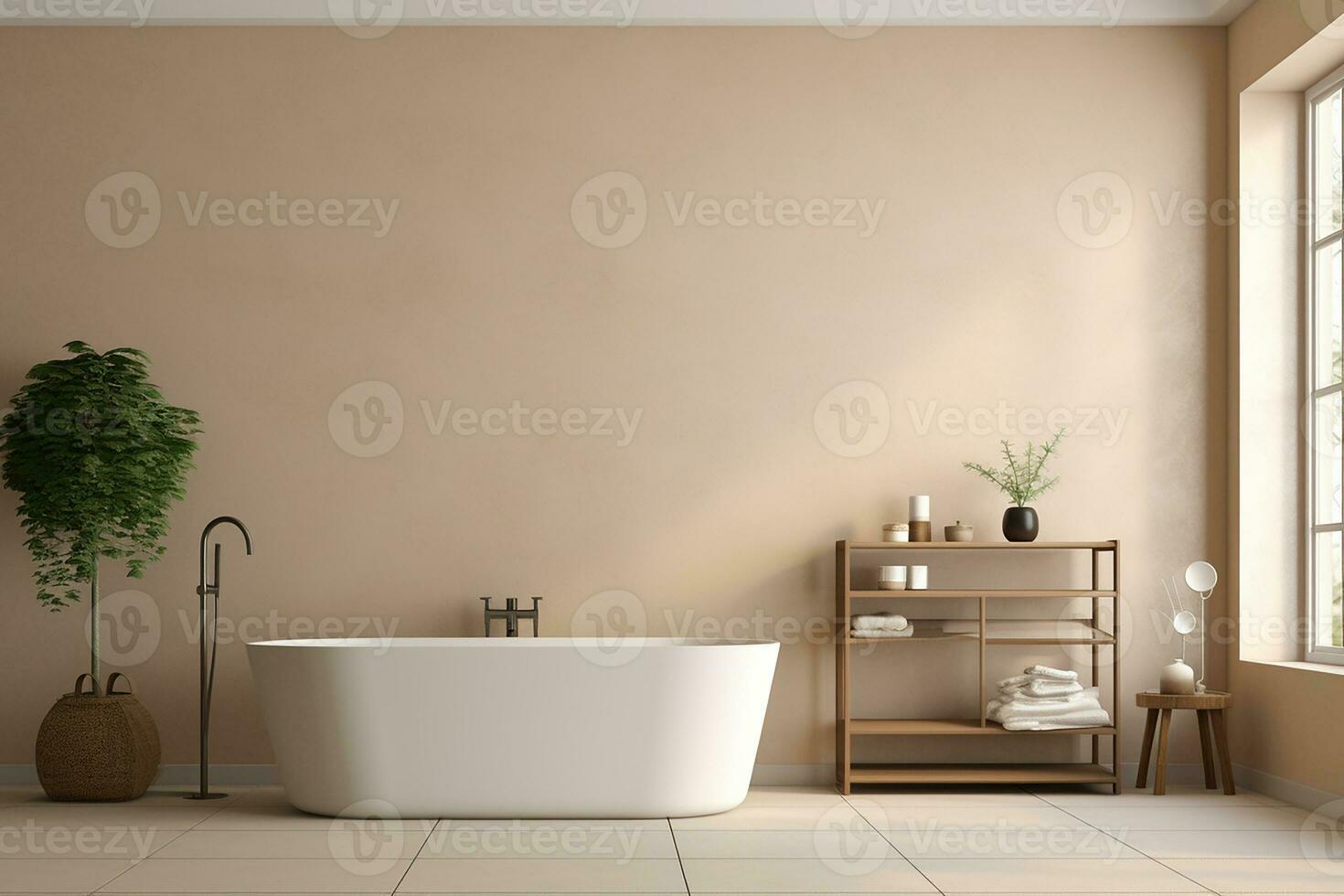 AI generated 3d rendered Minimal style Modern bathroom interior design with bathtub photo