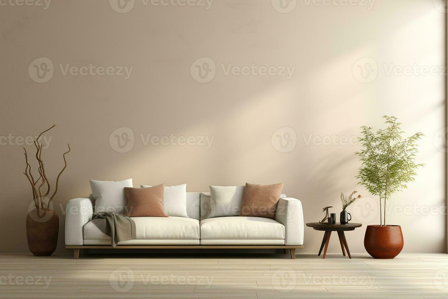 AI generated 3d rendered Minimal style Modern living room interior design with sofa photo