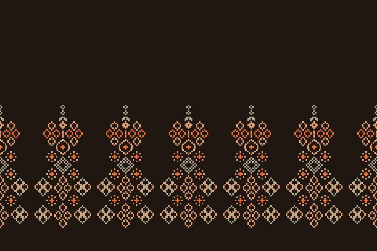 Ethnic geometric fabric pattern Cross Stitch.Ikat embroidery Ethnic oriental Pixel pattern brown background. Abstract,vector,illustration. Texture,clothing,scarf,decoration,carpet,silk wallpaper. vector