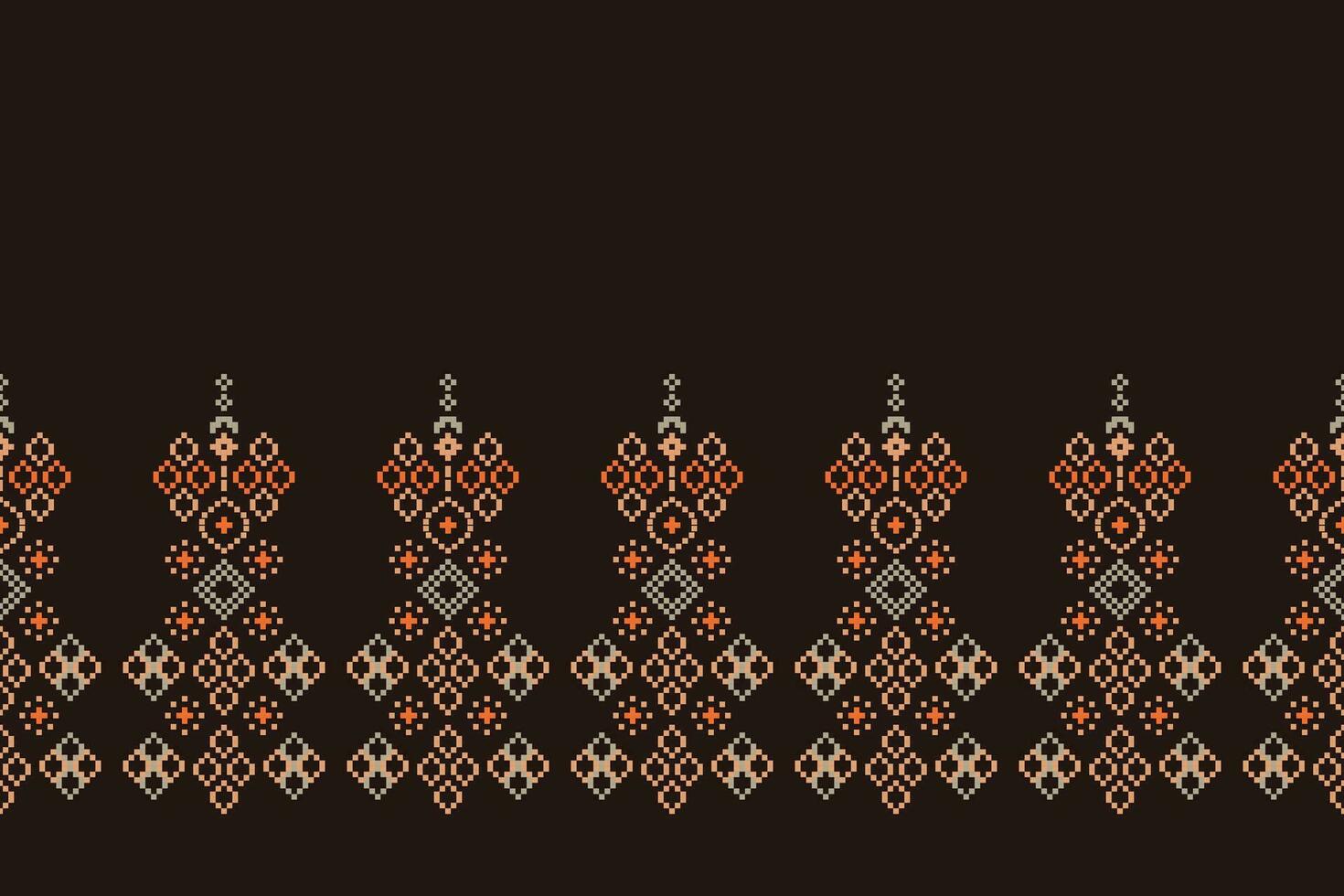 Ethnic geometric fabric pattern Cross Stitch.Ikat embroidery Ethnic oriental Pixel pattern brown background. Abstract,vector,illustration. Texture,clothing,scarf,decoration,carpet,silk wallpaper. vector