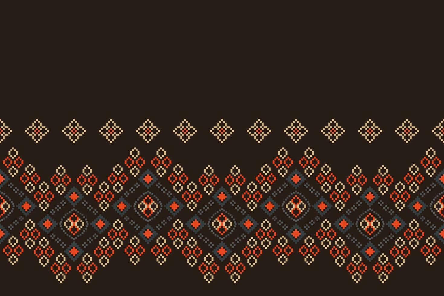 Ethnic geometric fabric pattern Cross Stitch.Ikat embroidery Ethnic oriental Pixel pattern brown background. Abstract,vector,illustration. Texture,clothing,scarf,decoration,carpet,silk wallpaper. vector