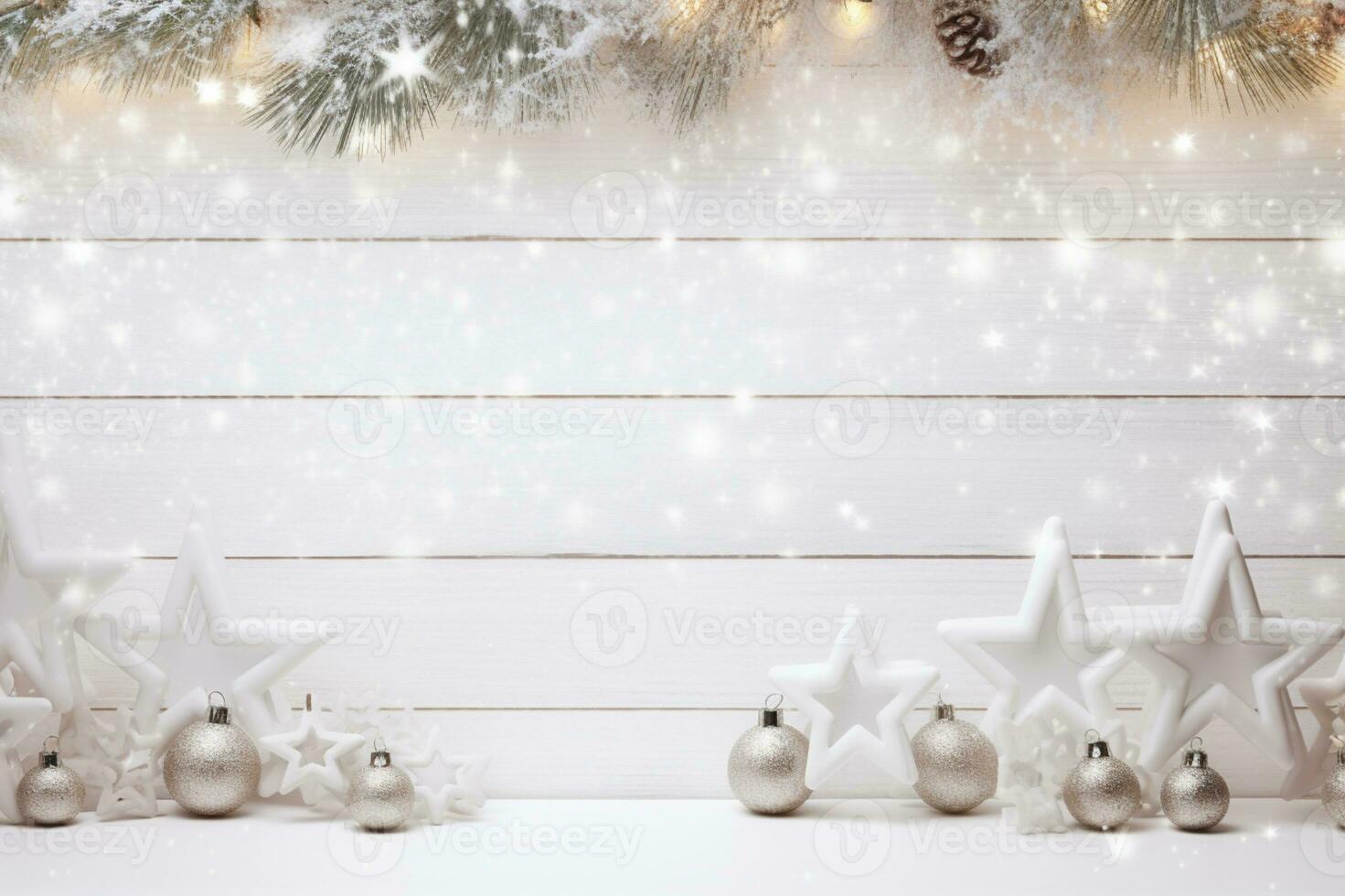 AI generated Merry christmas and happy new year, holidays greeting card with blurred bokeh background photo