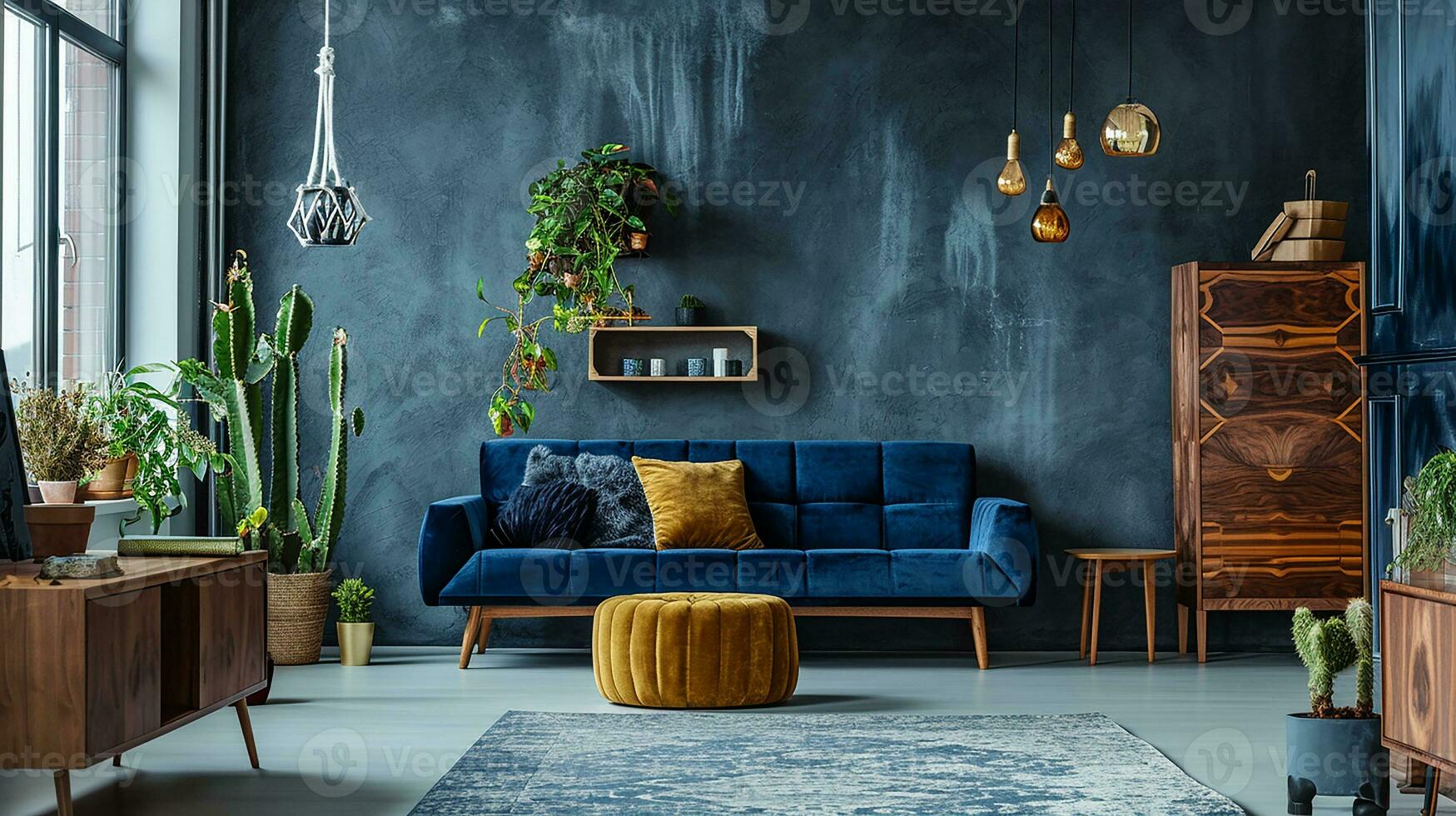 AI generated living room interior design with sofa minimal aesthetic 3d rendered photo
