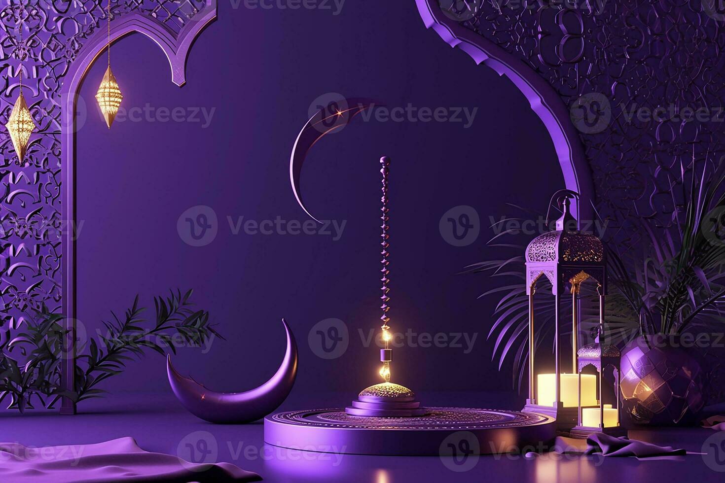 AI generated 3d rendered Ornamental Arabic lantern glowing invitation for Muslim holy month Ramadan Kareem photo