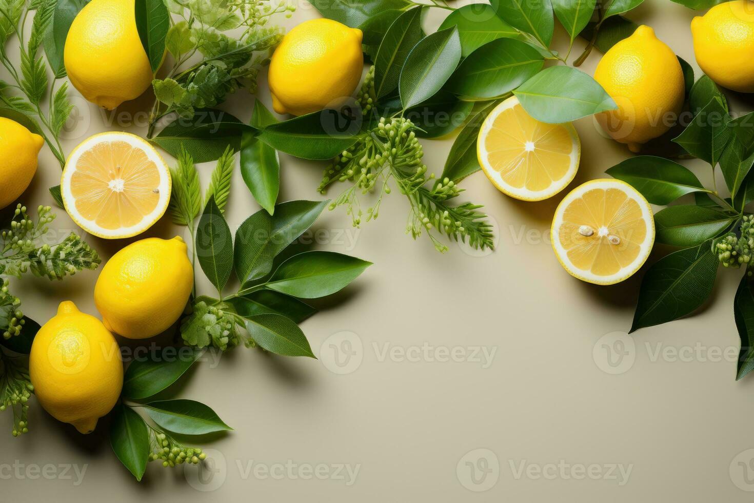 AI generated lemon fruit on isolated kitchen table background professional advertising photography photo