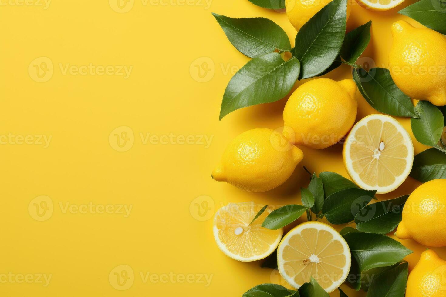 AI generated lemon fruit on isolated kitchen table background professional advertising photography photo