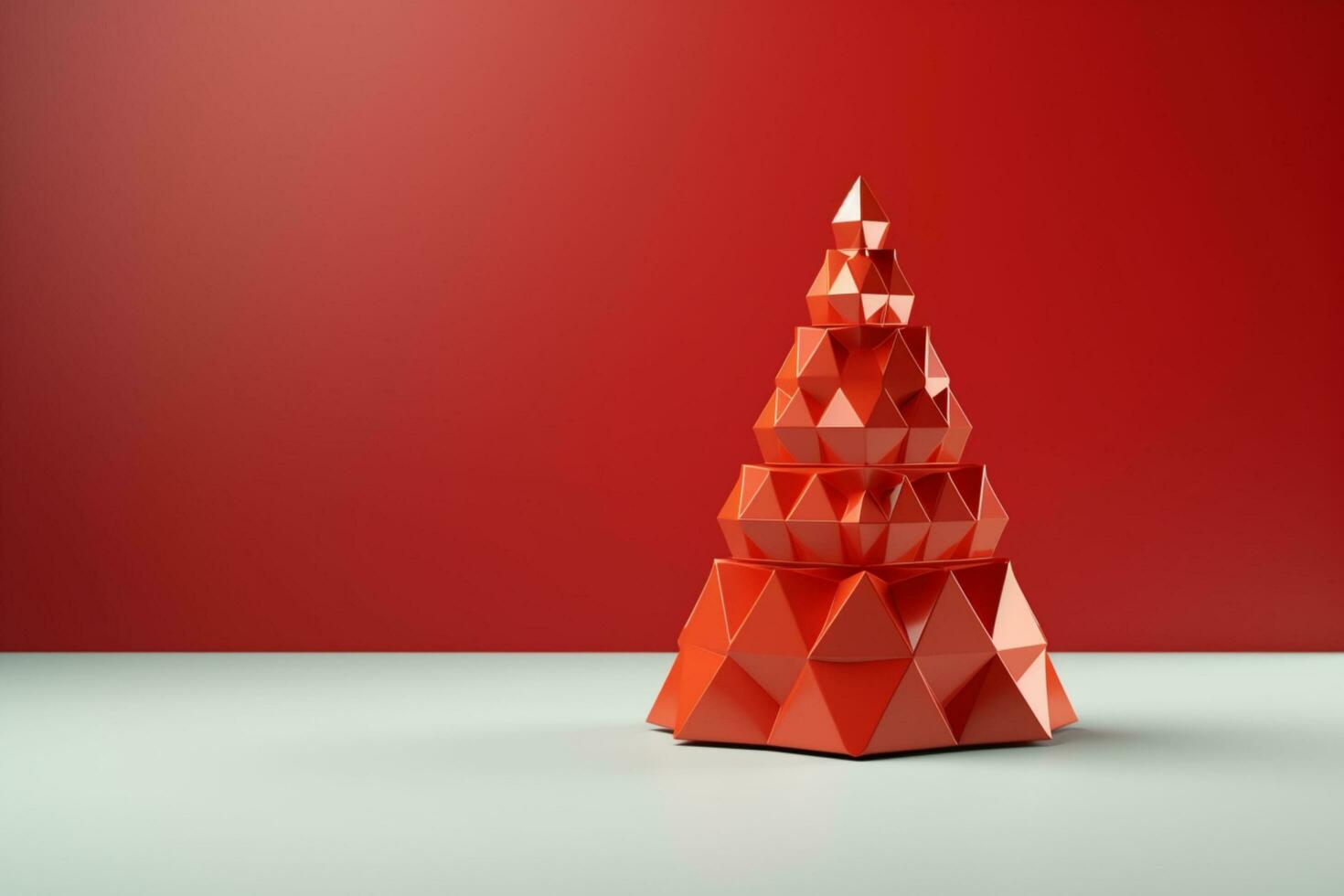 AI generated Red Christmas tree made with card paper copy space red isolated background photo