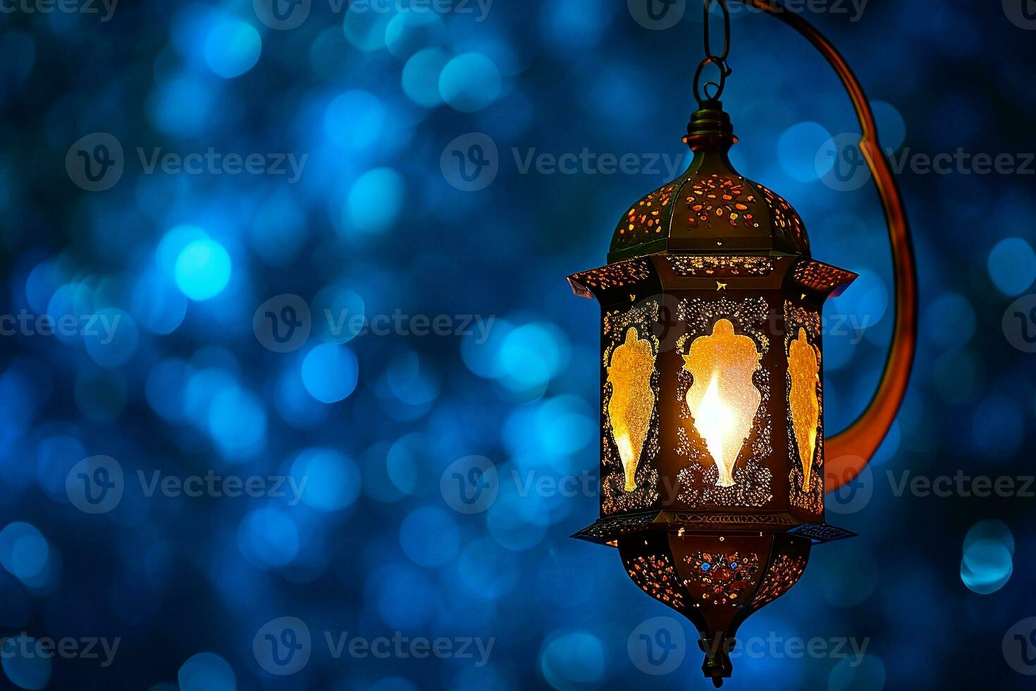 AI generated An illuminated Arabic colorful hanging Ramadan lantern photo