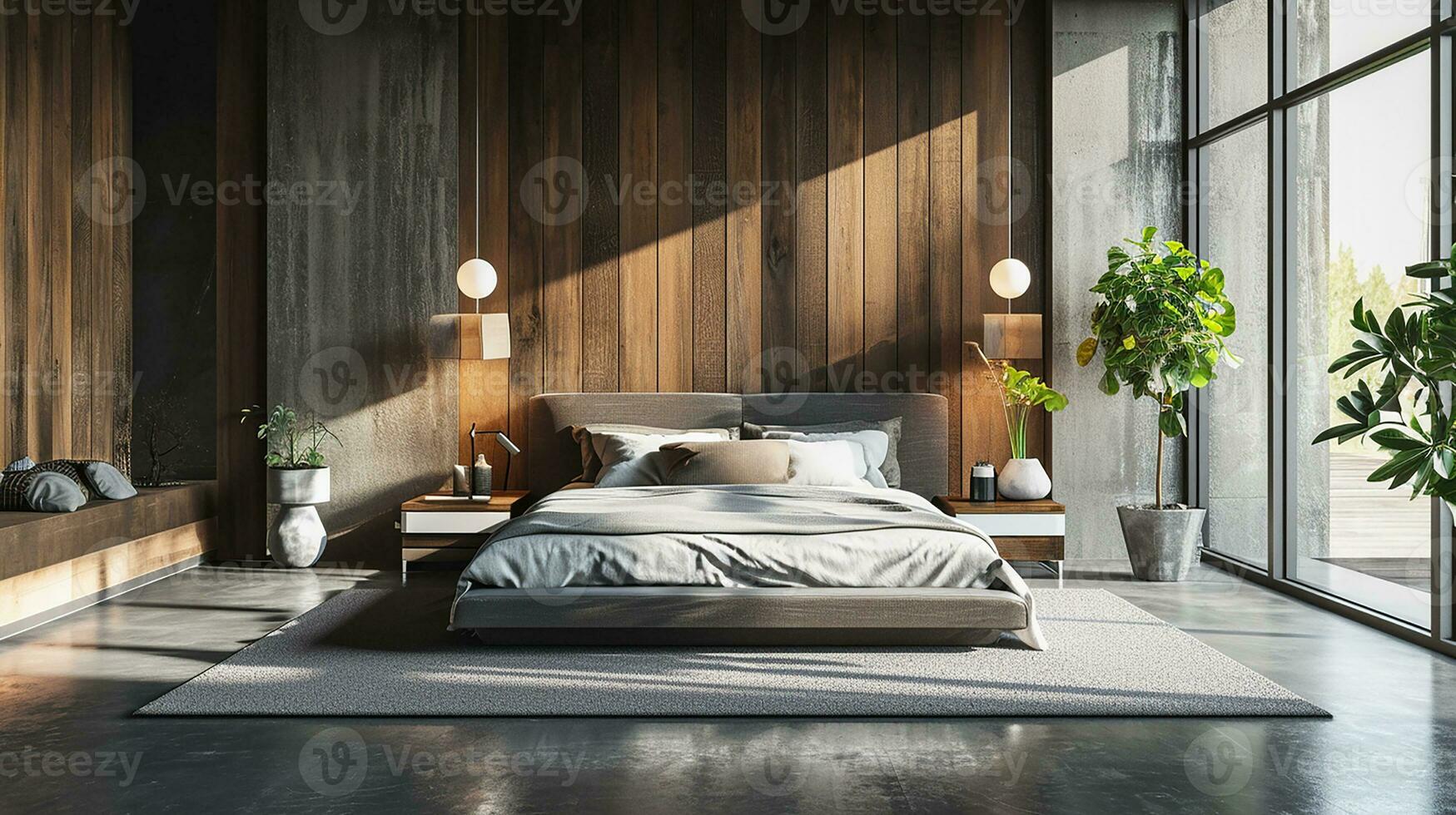AI generated Bedroom interior design minimal aesthetic 3d rendered photo