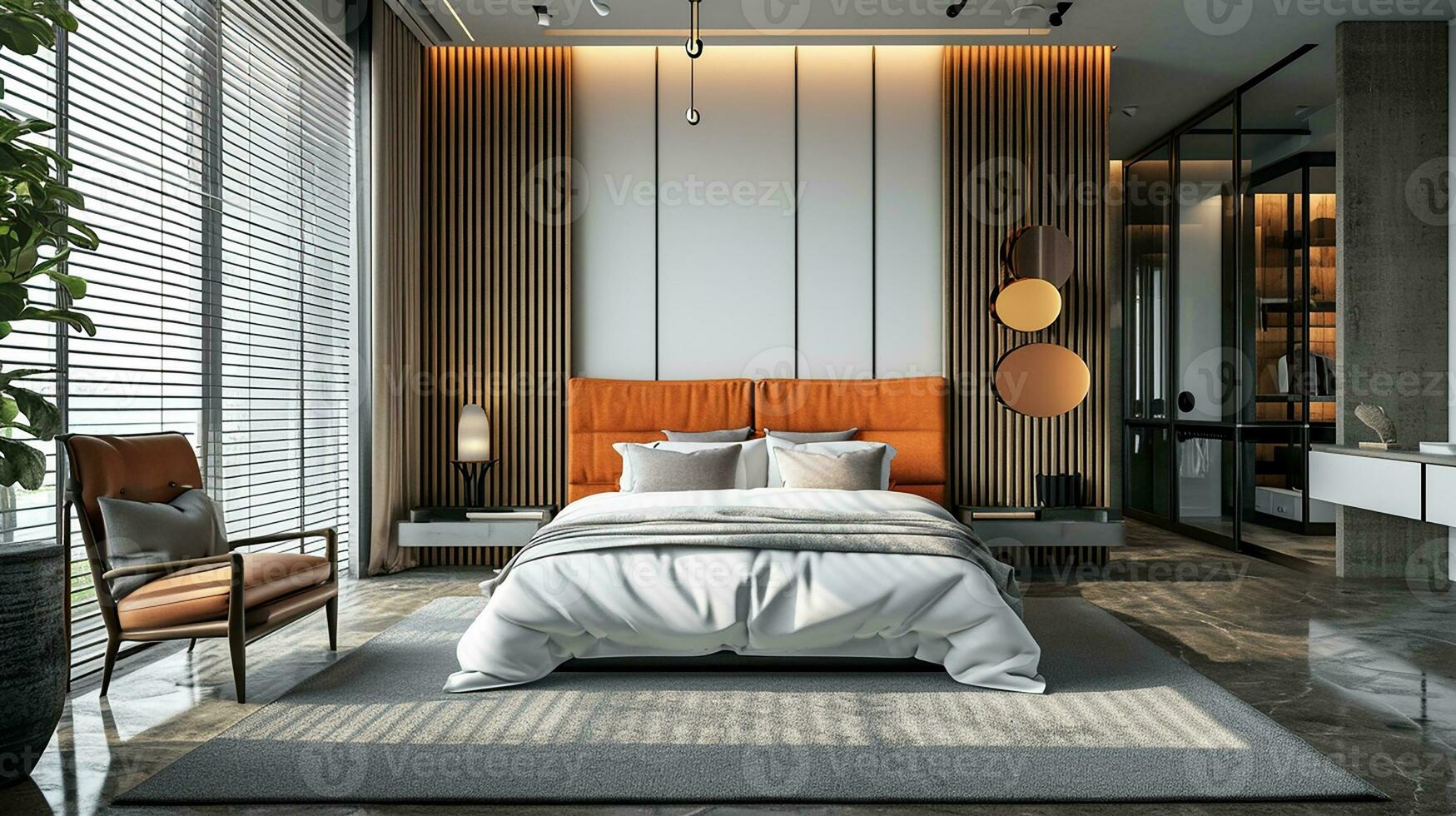 AI generated Bedroom interior design minimal aesthetic 3d rendered photo