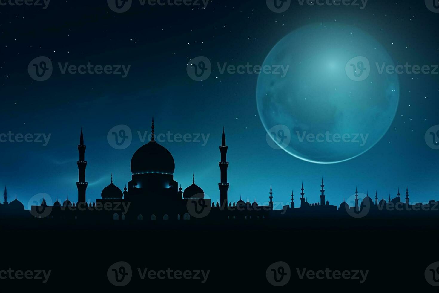 AI generated a mosque in night and moon in background ramadan kareem celebration photo