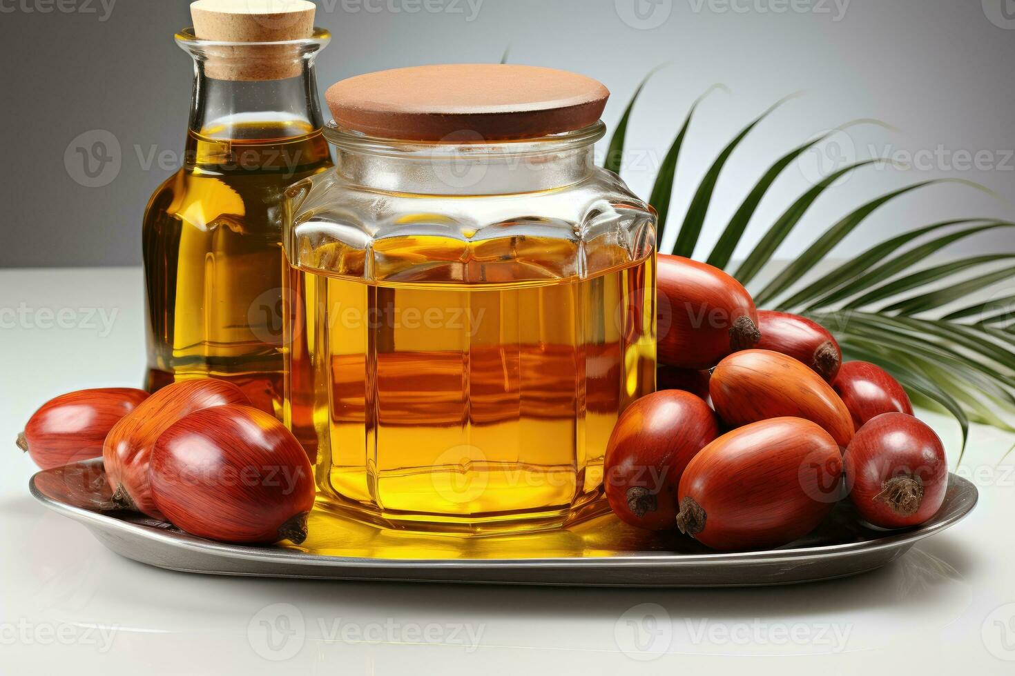 AI generated Palm oil extract with isolated kitchen table professional advertising food photography photo