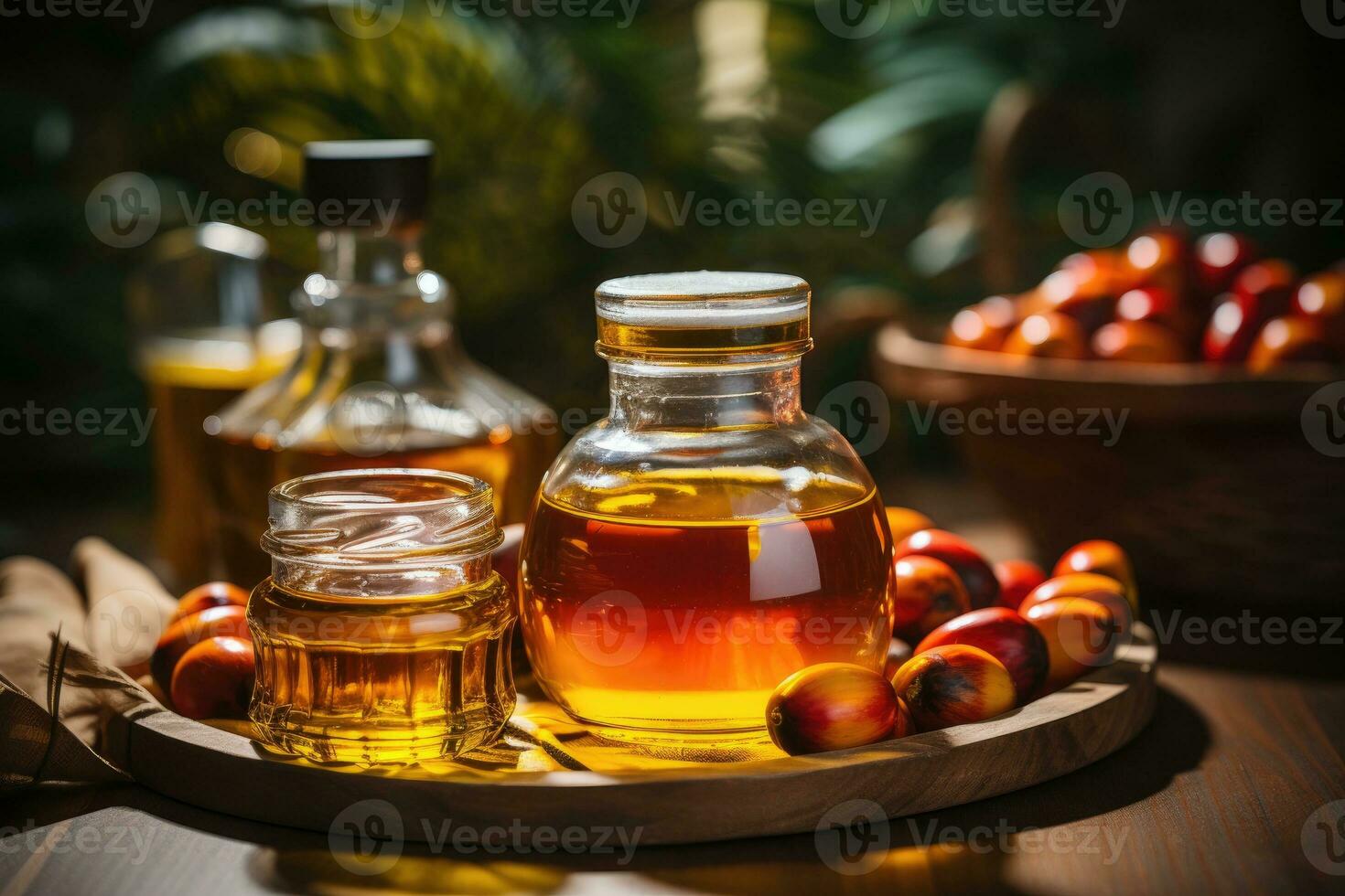 AI generated Palm oil extract with isolated kitchen table professional advertising food photography photo