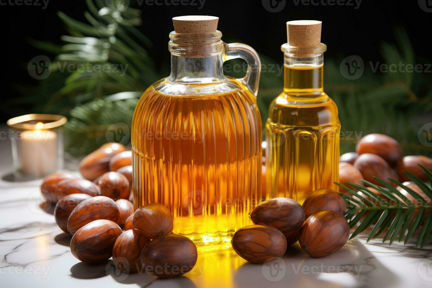 AI generated Palm oil extract with isolated kitchen table professional advertising food photography photo