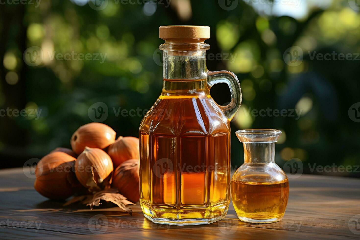 AI generated Palm oil extract with isolated kitchen table professional advertising food photography photo