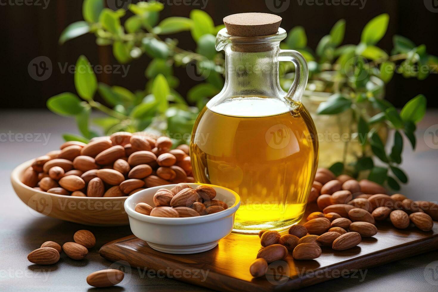 AI generated stock photo of peanut oil extract in the kitchen table professional advertising food photography