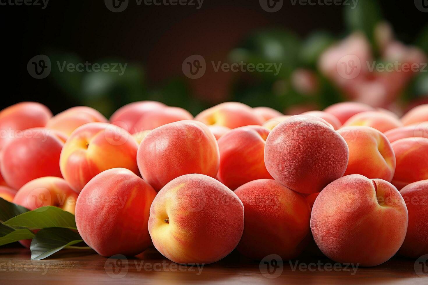 AI generated stock photo of peach fruit in the kitchen table professional advertising food photography