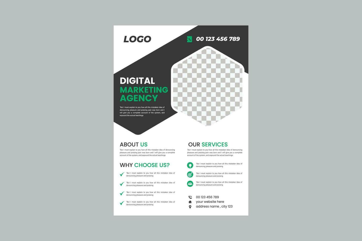 corporativo negocio, digital márketing agencia volantes folleto diseño, cubrir moderno disposición, anual informe, póster, volantes en a4 modelo vector