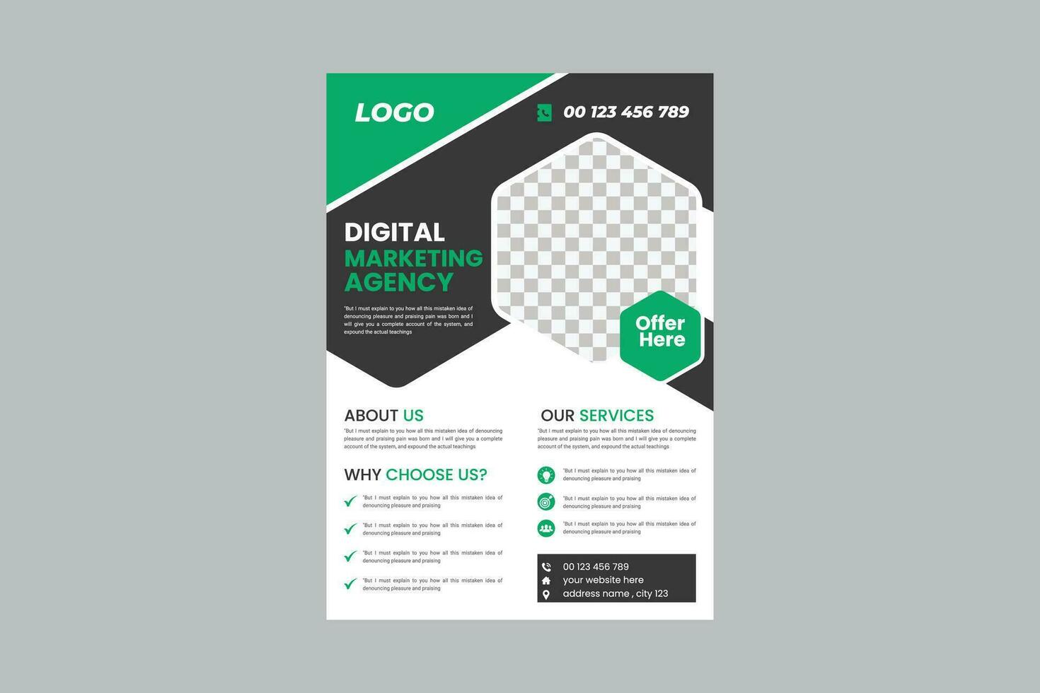 corporativo negocio, digital márketing agencia volantes folleto diseño, cubrir moderno disposición, anual informe, póster, volantes en a4 modelo vector