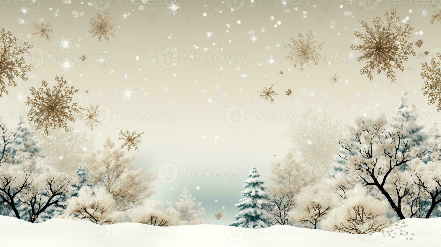 AI generated minimalistic winter background in beige shades with thin branches and flowers photo