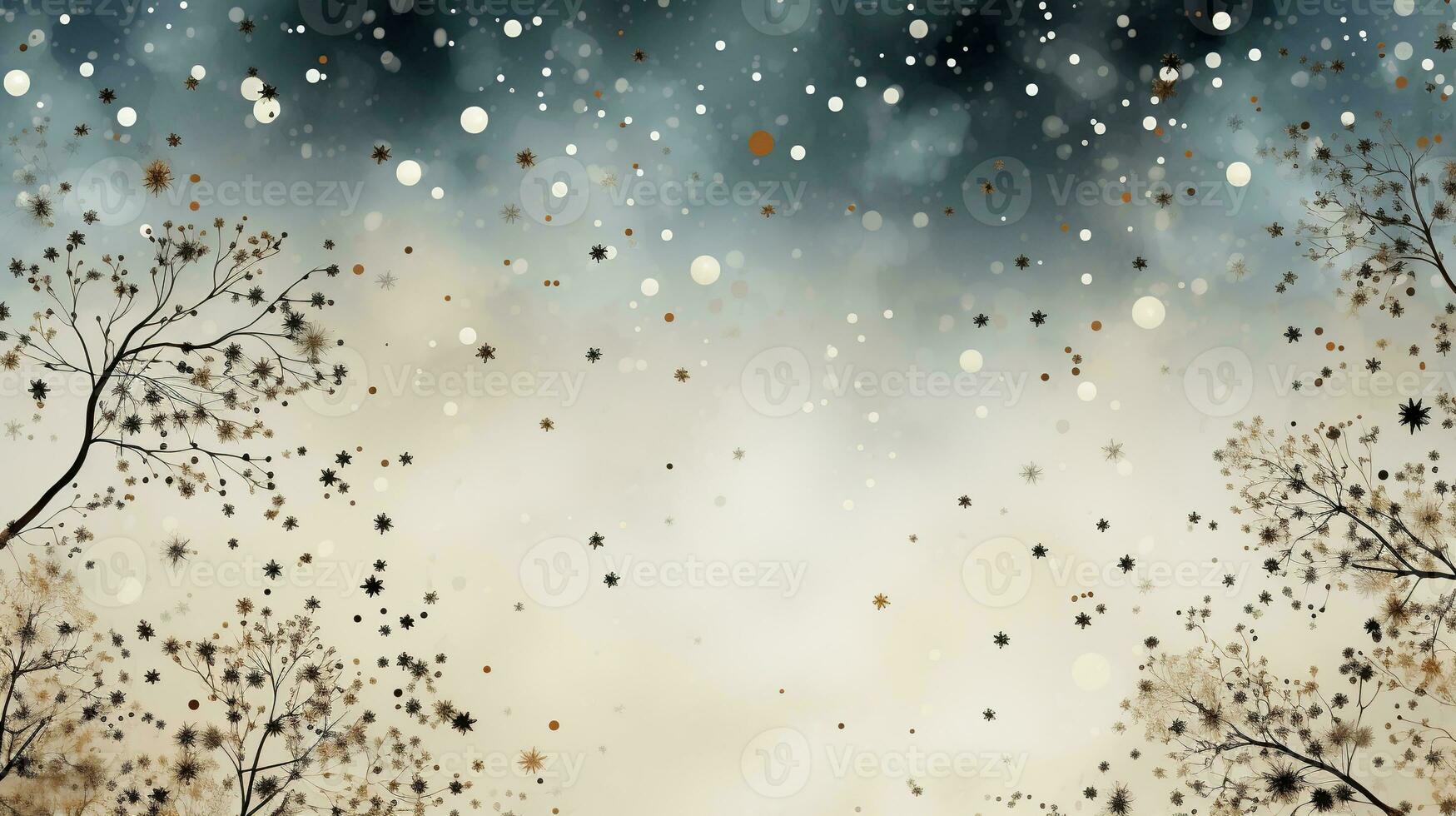 AI generated minimalistic winter background in beige shades with thin branches and flowers photo
