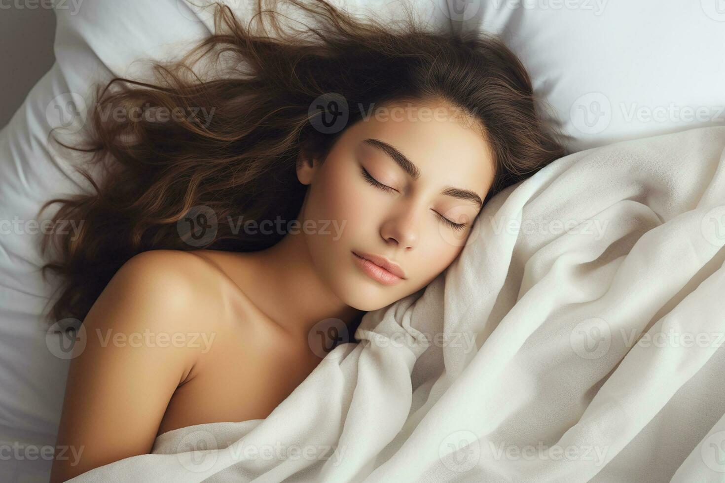 ai generado un mujer acostado en un cama generativo ai foto