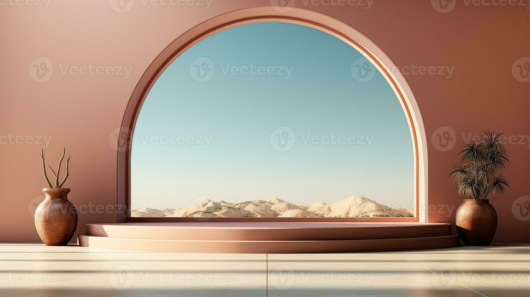 AI generated podium background in Ramadan holiday minimalism style . oriental arabic design with shades of pastel colors. photo