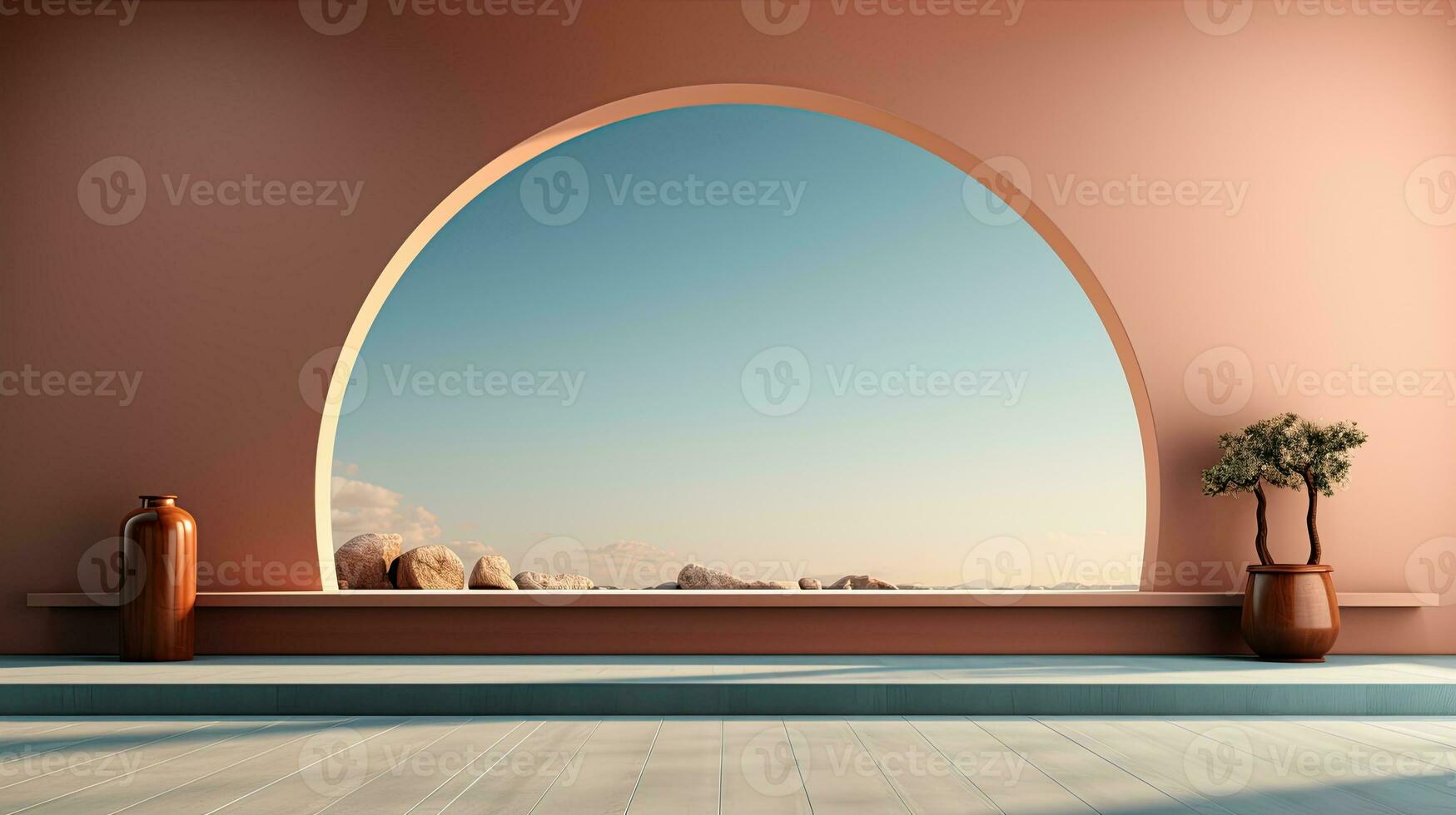 AI generated podium background in Ramadan holiday minimalism style . oriental arabic design with shades of pastel colors. photo
