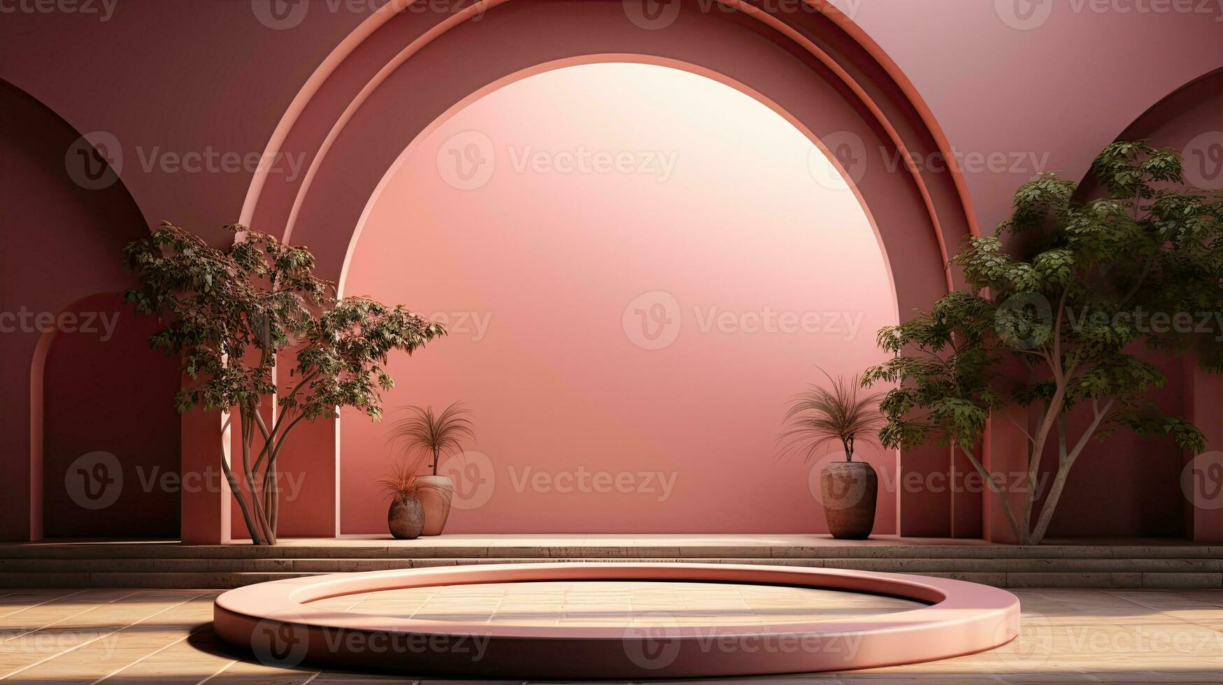 AI generated podium background in Ramadan holiday minimalism style . oriental arabic design with shades of pastel colors. photo