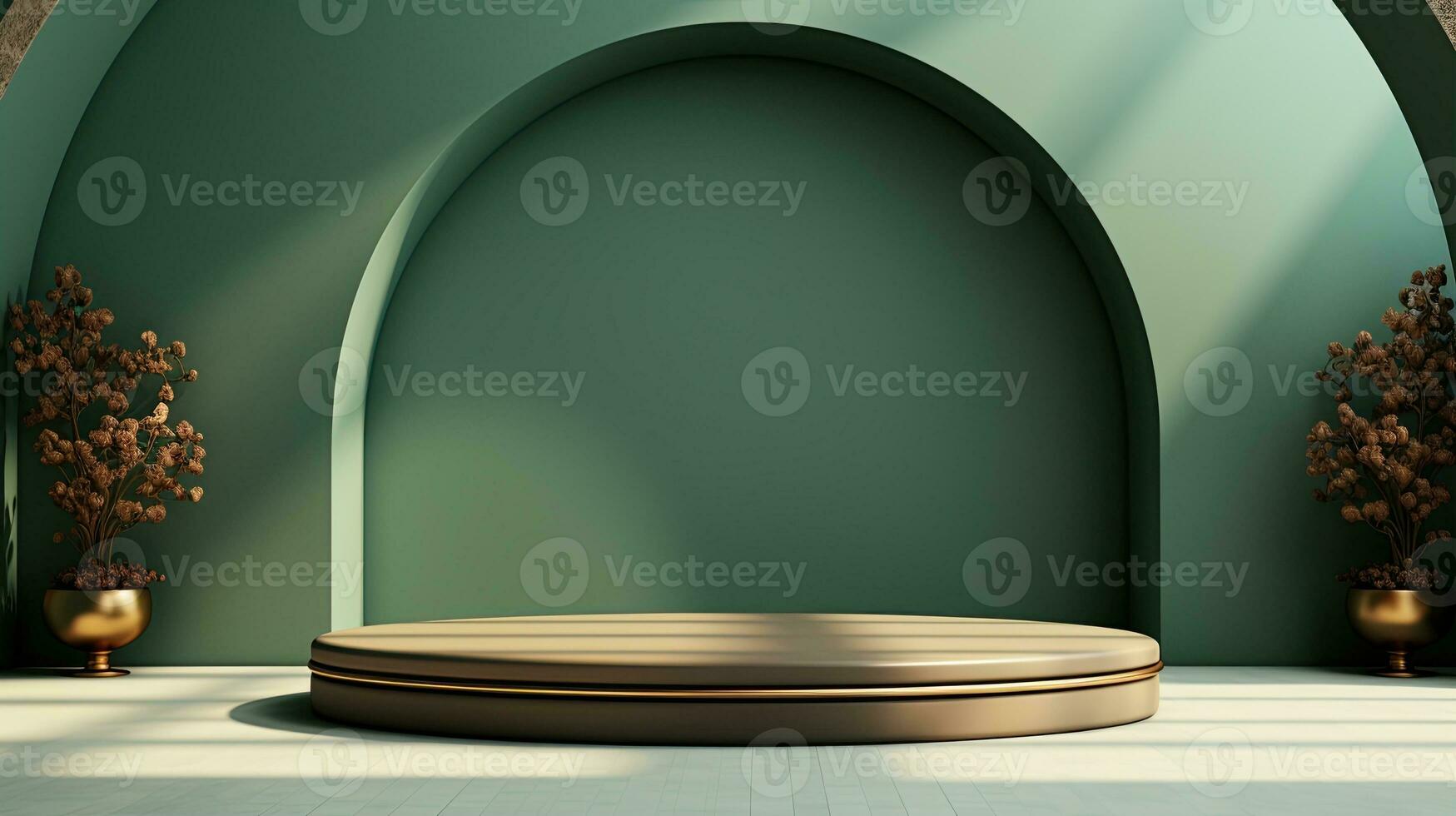 AI generated podium background in Ramadan holiday minimalism style . oriental arabic design with shades of pastel colors. photo