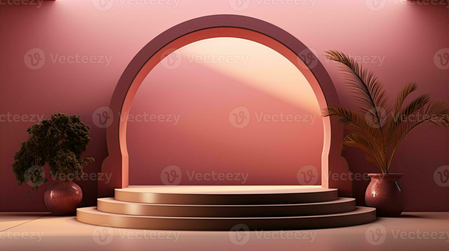 AI generated podium background in Ramadan holiday minimalism style . oriental arabic design with shades of pastel colors. photo