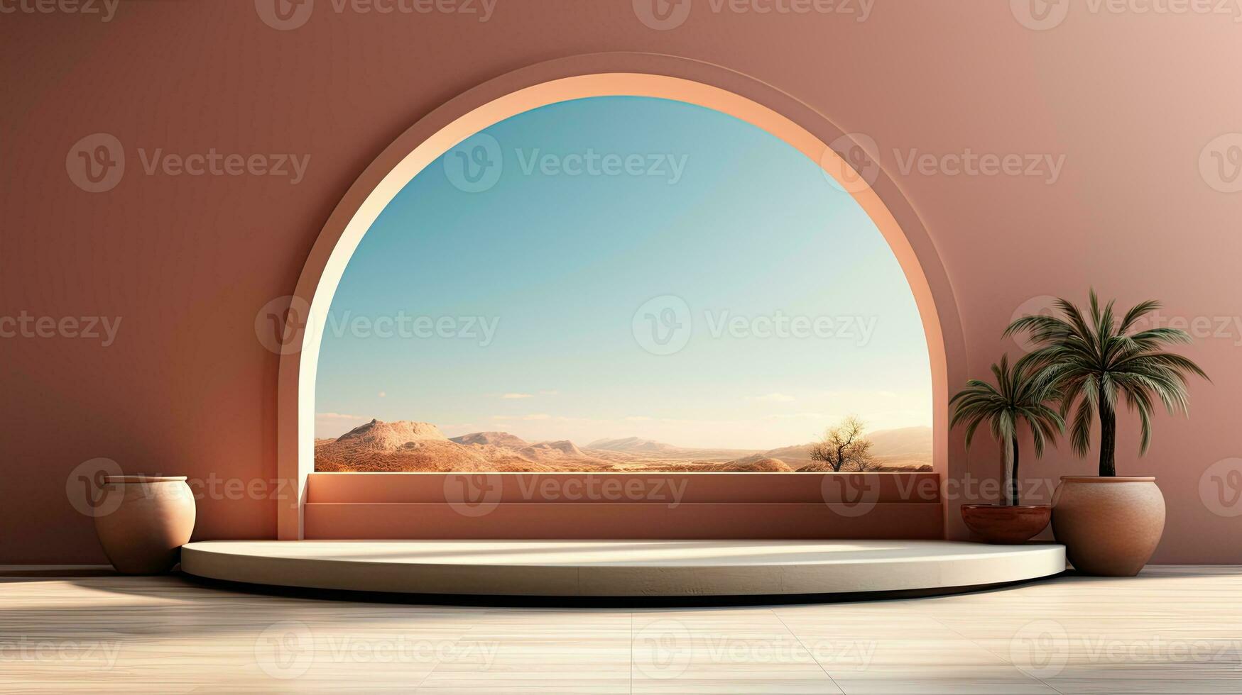 AI generated podium background in Ramadan holiday minimalism style . oriental arabic design with shades of pastel colors. photo